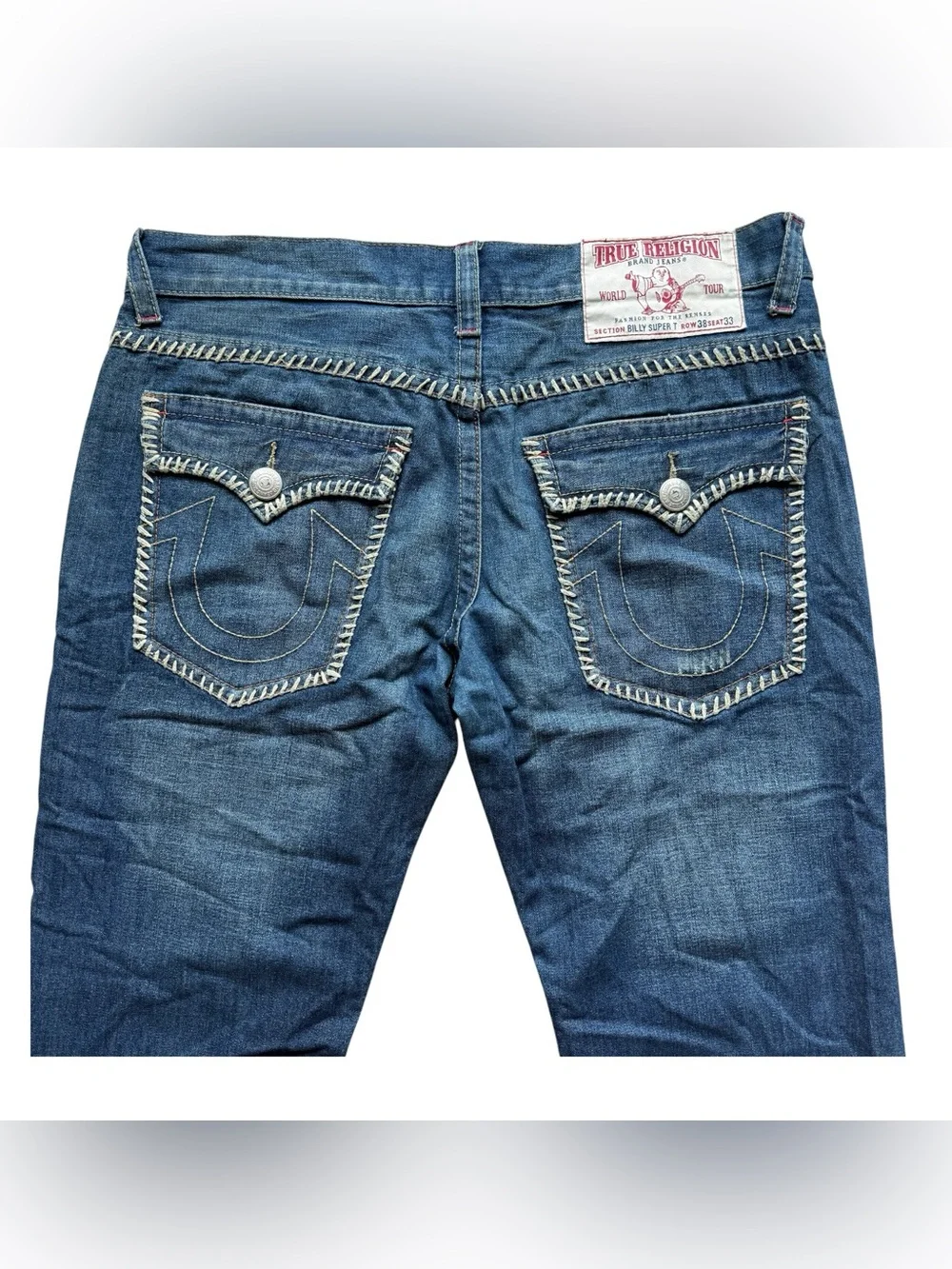 True Religion Billy Super T Jeans 38x33 Big Stitch Y2K Flap Pocket Denim Blue